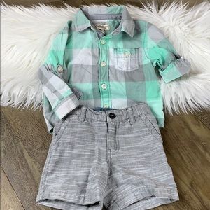 SET: Cherokee Dressy Plaid Button-Up and Shorts